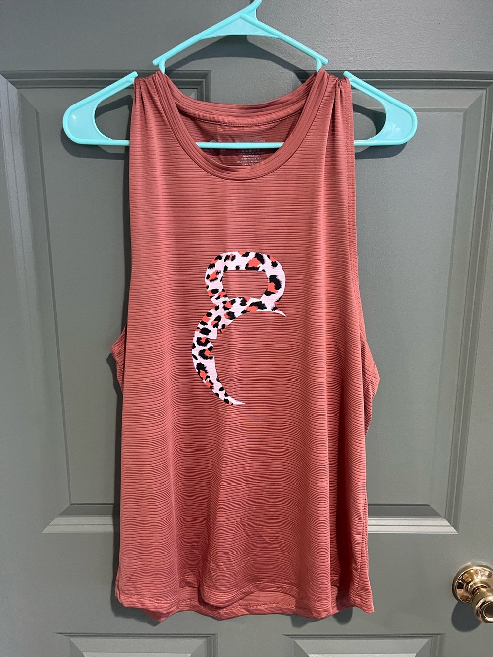 ZYIA Dusty Terracotta Sleeveless Active Tank with Leopard Accent